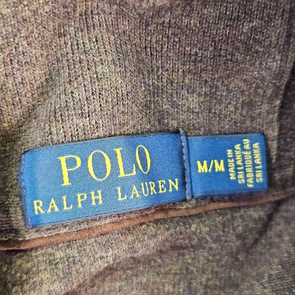Polo Ralph Lauren Sweater Mens Medium Brown Cotton Shawl Collar Henley Pullover